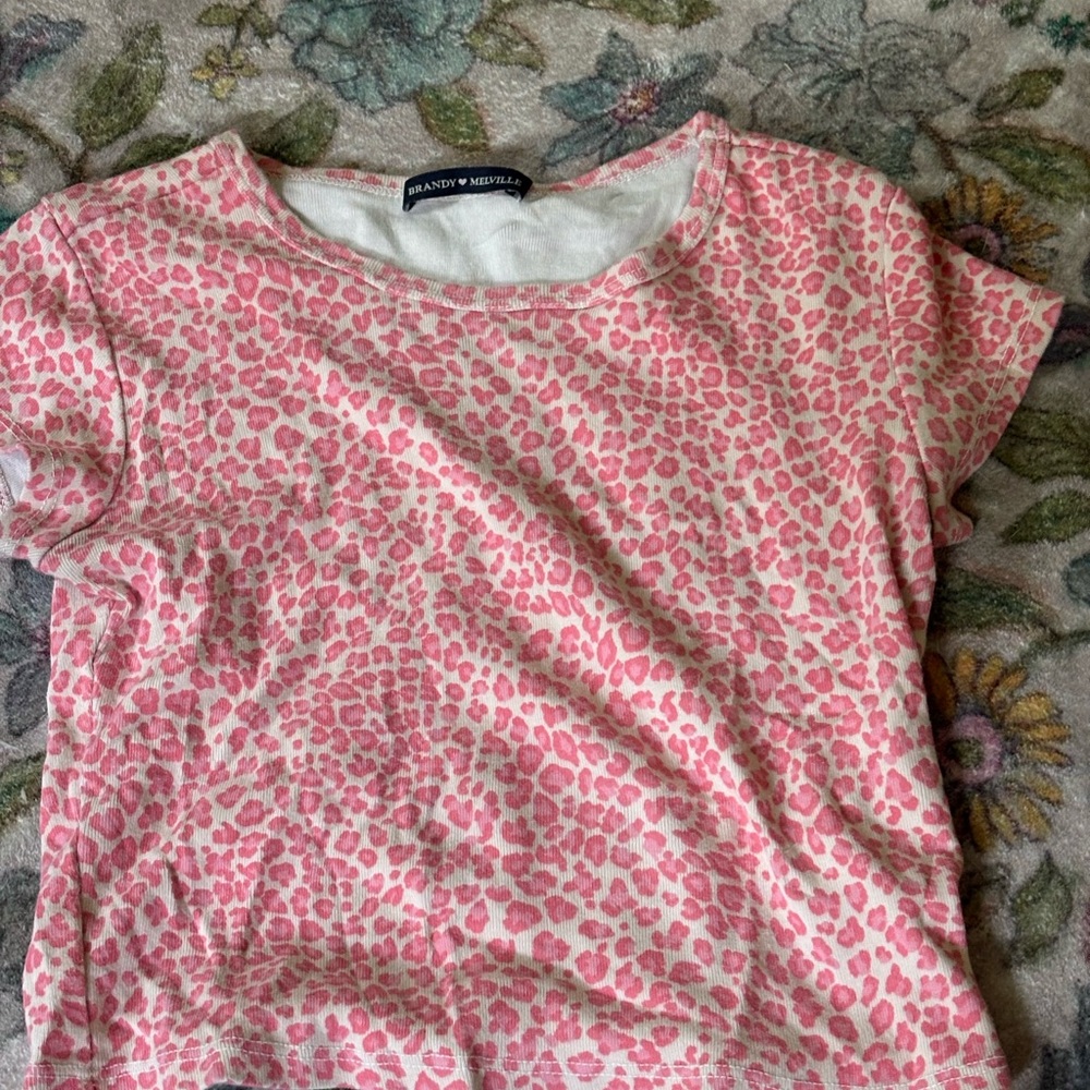 Brandy Melville Pink Leopard Print T-Shirt